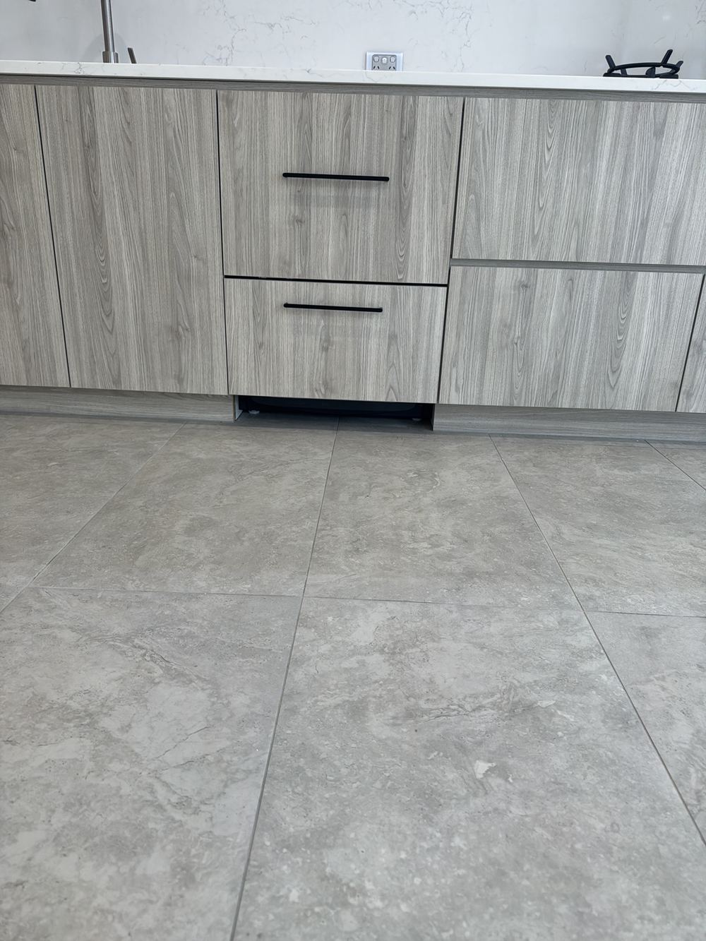 Kickboard missing beneath the integrated dishwasher, found during a handover inspection in Castle Hill